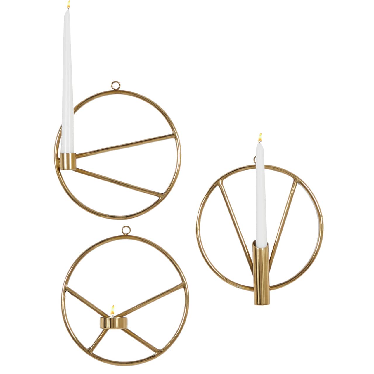 Set of 3 Gold Stainless Steel Modern Wall Sconce, 8" x 8"